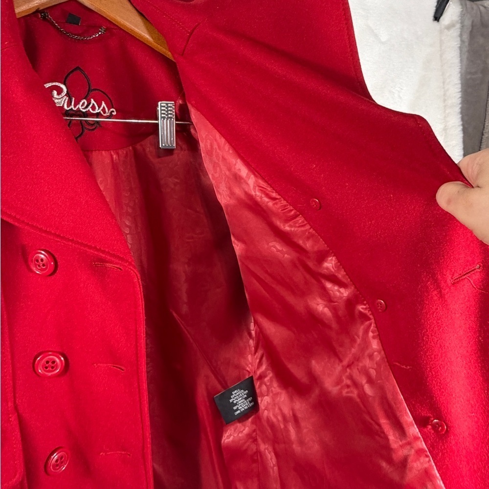 Guess Red Wool Blend Peacoat Jacket Size M cozy chic womens coat jacket - Picture 8 of 10